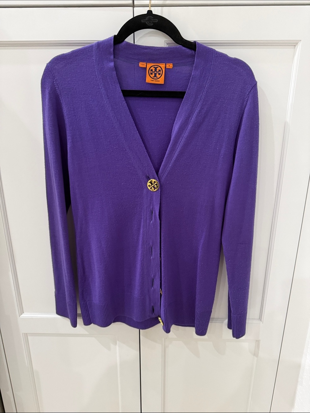 Tory Burch Purple V-Neck Logo-Button Cardigan